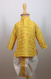 Boys Premium Golden  Traditional Elephant Motif Set- Dhoti & Pant Included